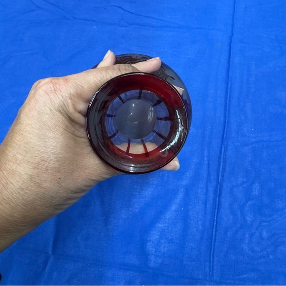 Vintage Ruby Red Bohemian Glass Vase with Grape Vine Design - Picture 6 of 10